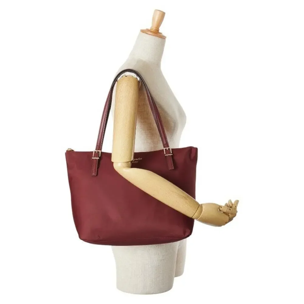 Kate Spade Nylon Leather Logo Tote Bag Burgundy